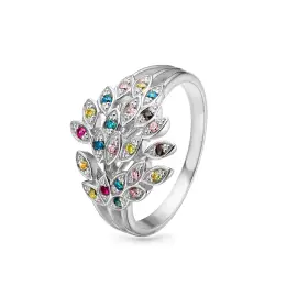 SØLV PEACOCK RING MED FARVEDE ZIRKON - 