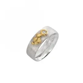 SØLV RING MED 14 KT OG ZIRKON - Sølv