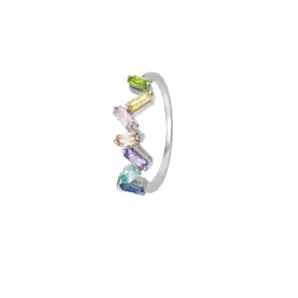 SØLV RING MED FARVEDE ZIRKON - 