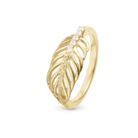 FORGYLDT FEATHER RING MED TOPAS - 