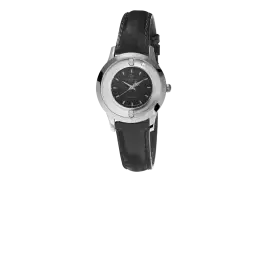 CHRISTINA COLLECT STÅLUR MED SORT SKIVE OG REM - Dameure