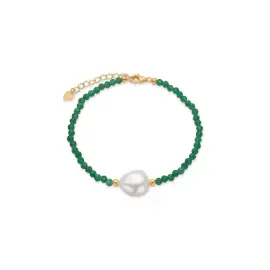 FORGYLDT PERLE ARMBÅND MED AQUAMARINE - Forgyldt armbånd